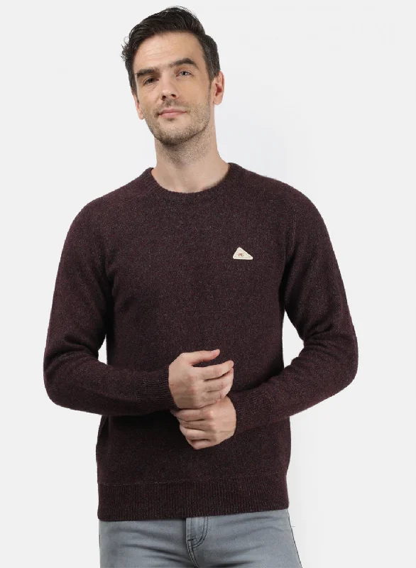 Men Maroon & Grey Solid Pullover