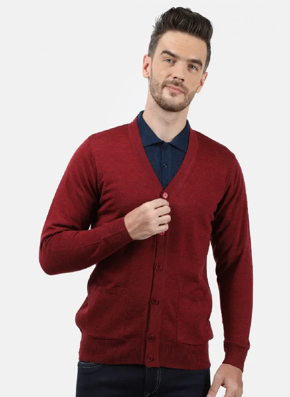 Men Maroon Solid Cardigan