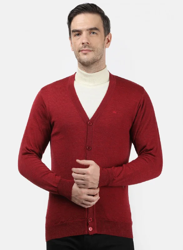 Men Maroon Solid Cardigan