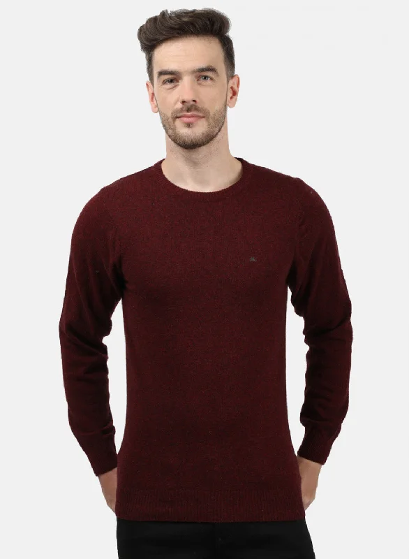 Men Maroon Solid Pullover