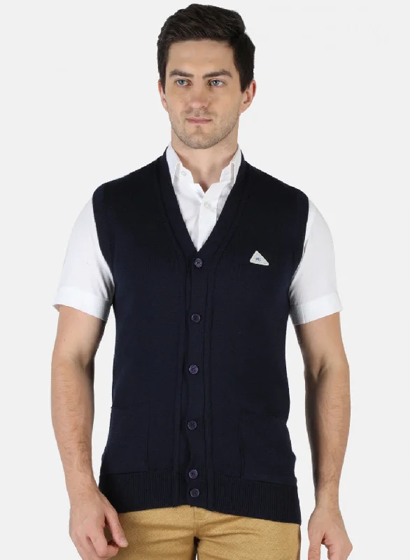 Men NAvy Blue Solid Cardigan