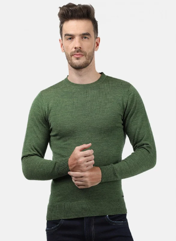 Men Olive Solid Pullover