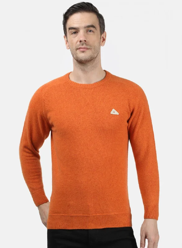 Men Orange Solid Pullover