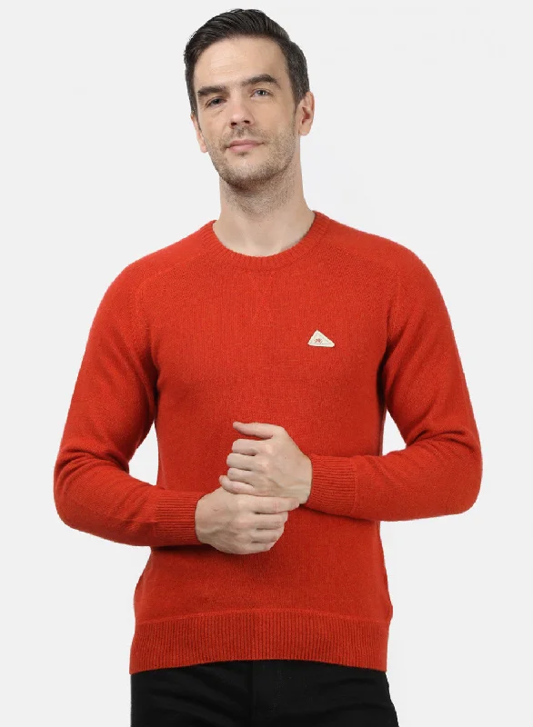 Men Orange Solid Pullover