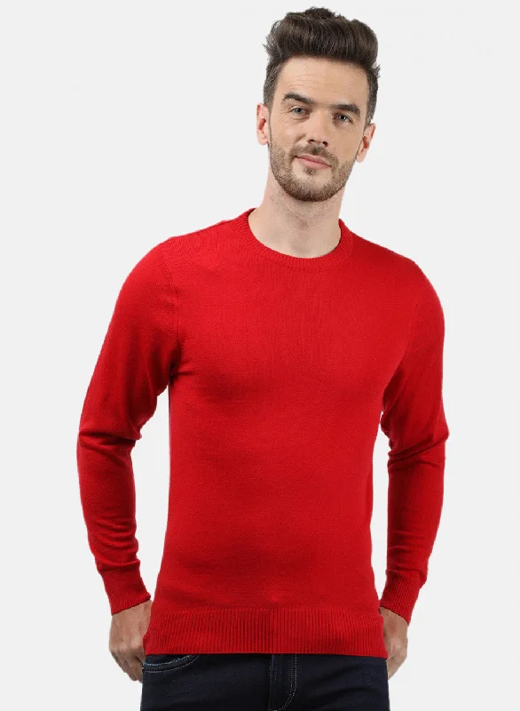 Men Red Solid Pullover