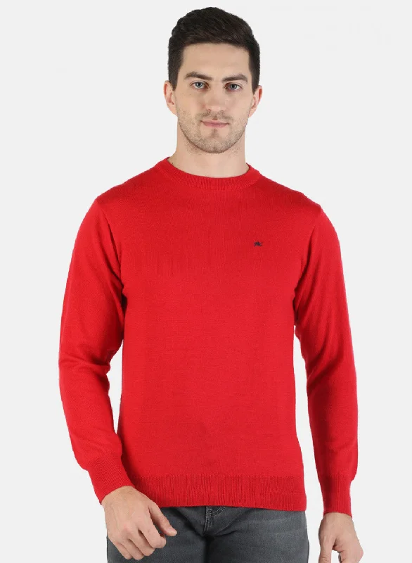 Men Red Solid Pullover