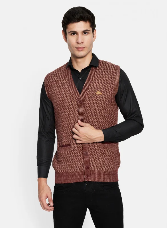 Men Rust Solid Cardigan