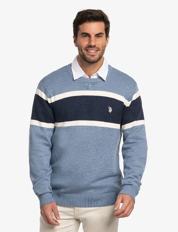 SOFT ENGINEERED STRIPE CREW NECK SWEATER