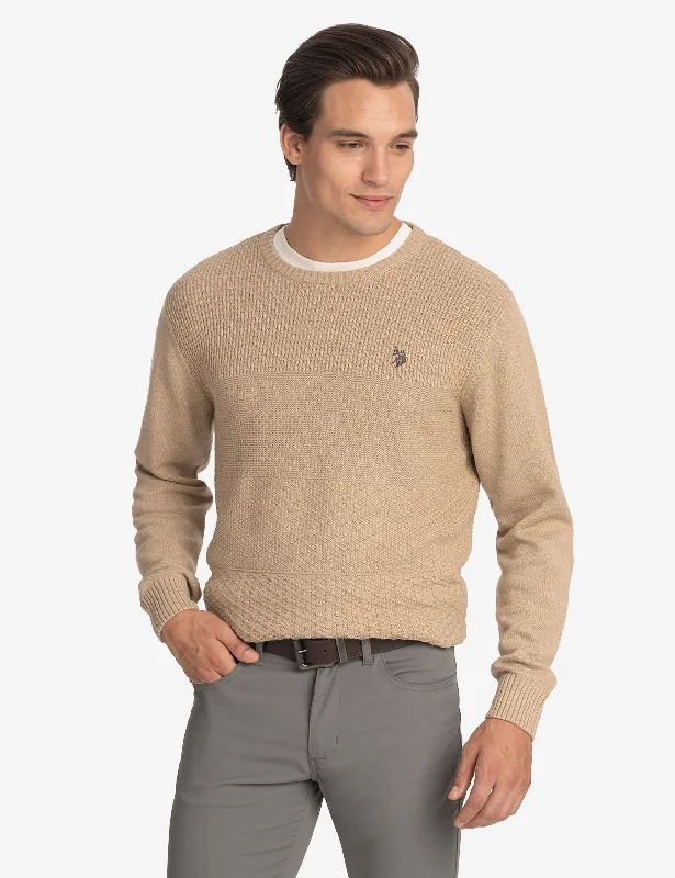 TEXTURED CREW NECK SWEATER