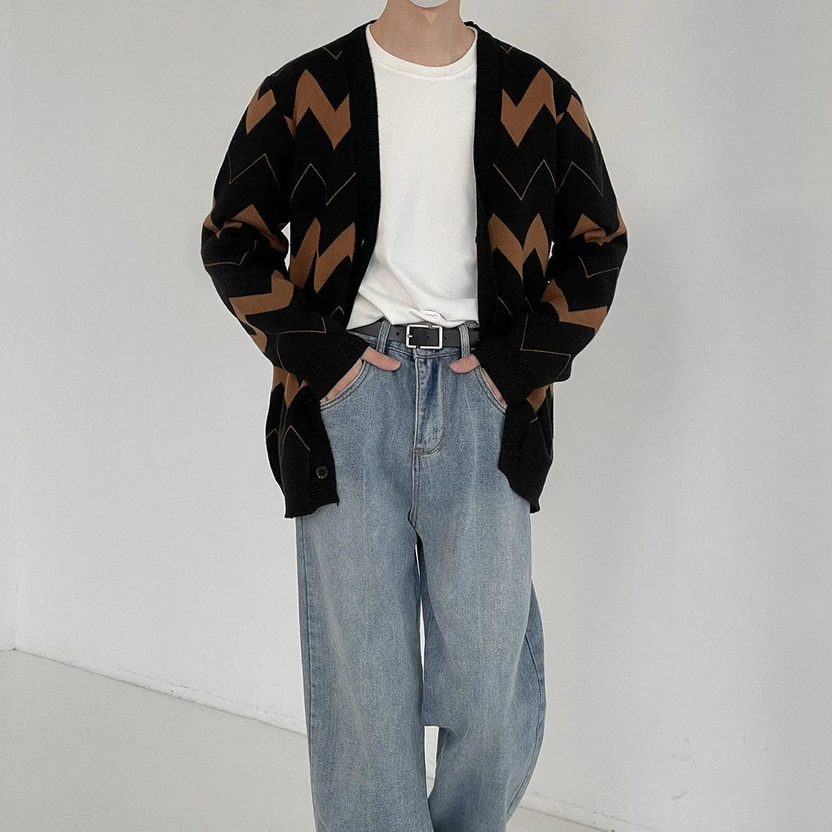 DEMIRE | Kitted Wave Pattern Cardigan Sweater Men