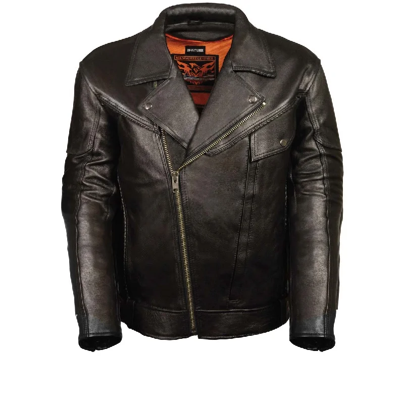 Wild Wear Label EL1077 Men’s Black Leather Motorcycle Jacket with Utility Pockets